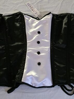 Lavish Black Satin Corset Top with White Tag Detail Sz 3XL